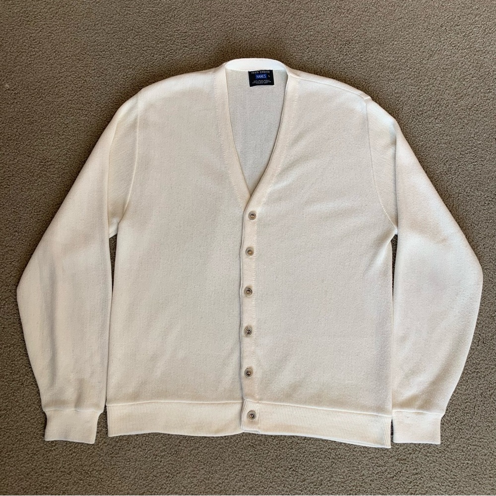 Vintage 60s Hanes Pro’s Choice Cardigan Sweater Men’s Size Large Ivory Button Up